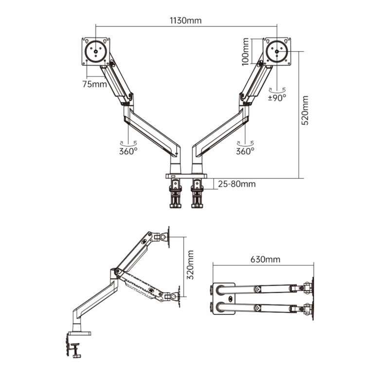 NORTH BAYOU NB G32 Aluminum Alloy Dual Monitor Mount Gas Spring Arm Full Motion Holder for 22- 32 inch LCD LED