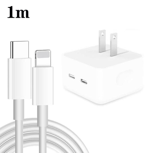 PD 35W Dual USB-C / Type-C Ports Charger with Type-C to 8 Pin Data Cable, US Plug