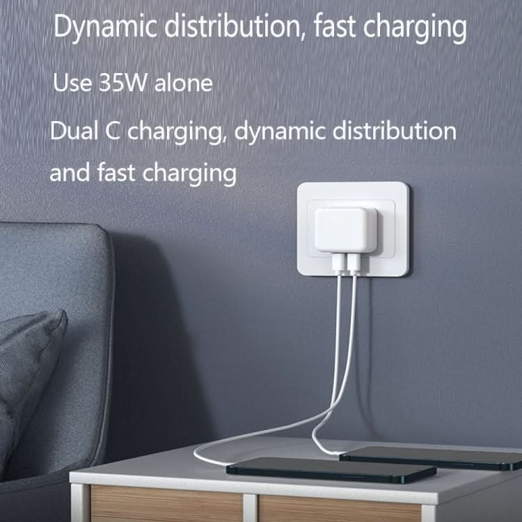 PD 35W Dual USB-C / Type-C Ports Charger with Type-C to 8 Pin Data Cable, US Plug