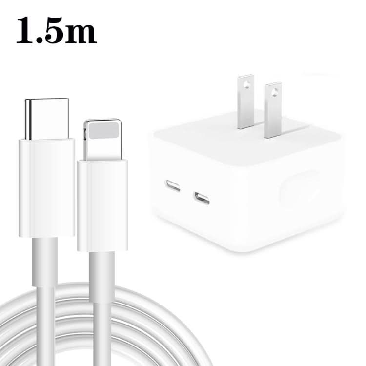 PD 35W Dual USB-C / Type-C Ports Charger with Type-C to 8 Pin Data Cable, US Plug