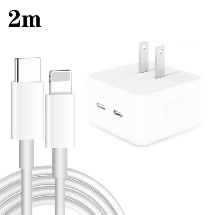 PD 35W Dual USB-C / Type-C Ports Charger with Type-C to 8 Pin Data Cable, US Plug