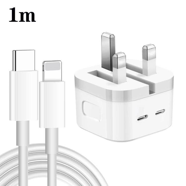 PD 35W Dual USB-C / Type-C Ports Charger with Type-C to 8 Pin Data Cable, UK Plug