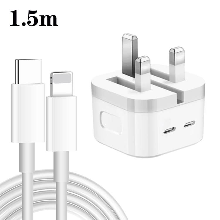 PD 35W Dual USB-C / Type-C Ports Charger with Type-C to 8 Pin Data Cable, UK Plug