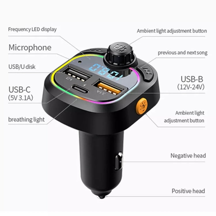 C28 Fast Charging Atmosphere Light Handsfree Car Kit Car Mp3 Player Stereo FM Transmitter ÎҵÄÉ̵ê