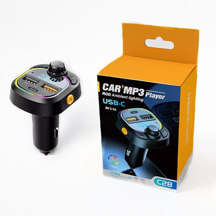 C28 Fast Charging Atmosphere Light Handsfree Car Kit Car Mp3 Player Stereo FM Transmitter ÎҵÄÉ̵ê