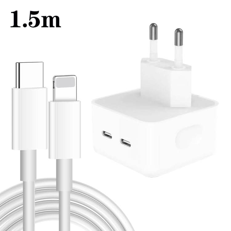 PD 35W Dual USB-C / Type-C Ports Charger with Type-C to 8 Pin Data Cable, EU Plug