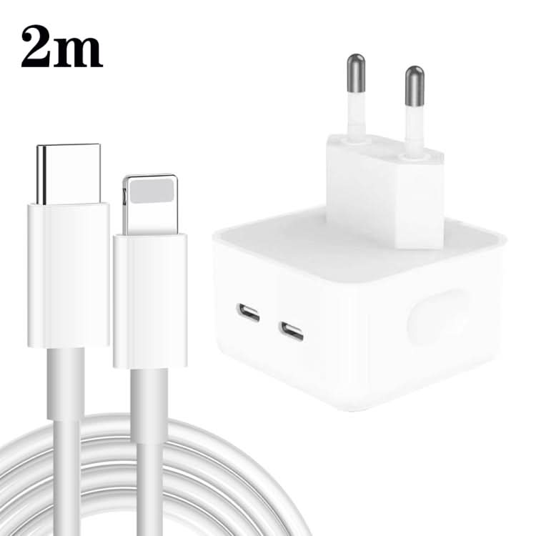 PD 35W Dual USB-C / Type-C Ports Charger with Type-C to 8 Pin Data Cable, EU Plug