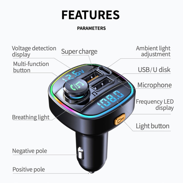 C22 Car Bluetooth 5.0 FM Transmitter LED Light Voltage Display QC 3.0 PD Charger ÎҵÄÉ̵ê