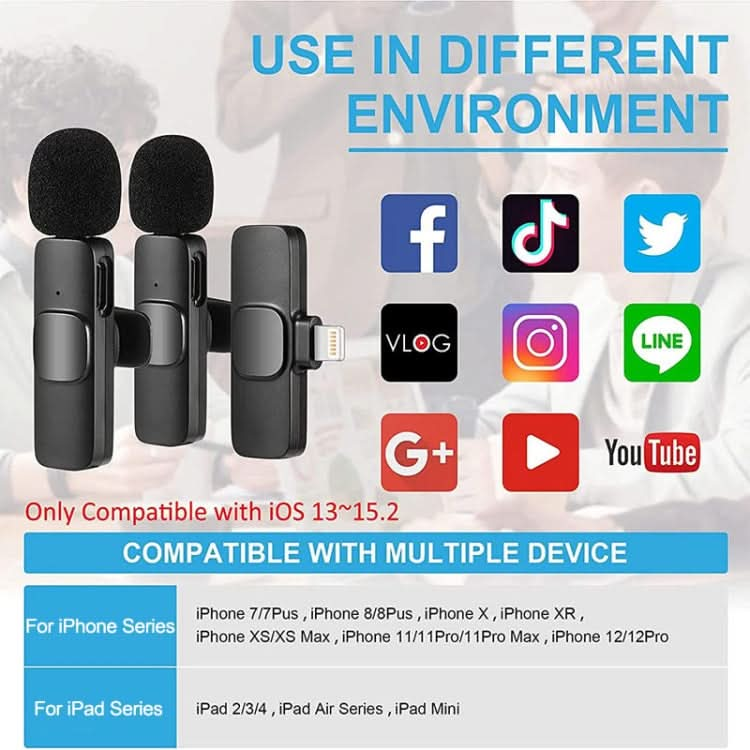 K9 Wireless Clip-on Auto Noise Cancelling Live Mini Microphone for 8-Pin Device 2 in 1 My Store