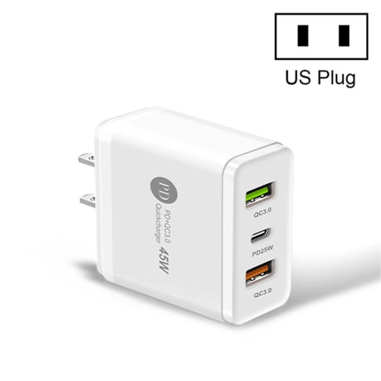 45W PD3.0 + 2 x QC3.0 USB Multi Port Quick Charger, US Plug