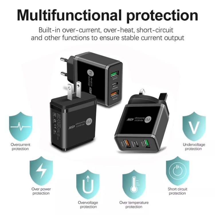 45W PD3.0 + 2 x QC3.0 USB Multi Port Quick Charger, US Plug