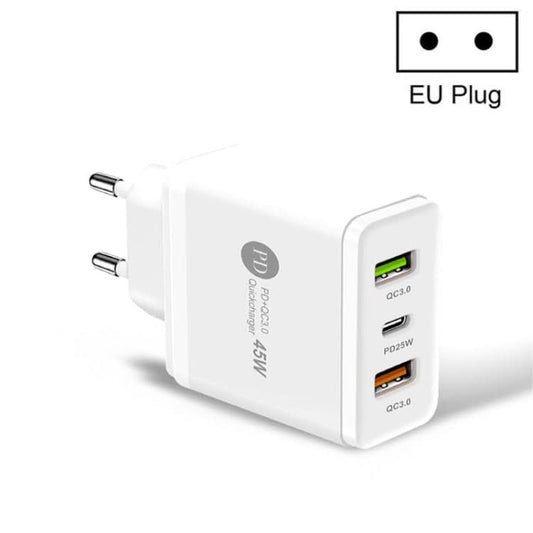 45W PD3.0 + 2 x QC3.0 USB Multi Port Quick Charger, EU Plug