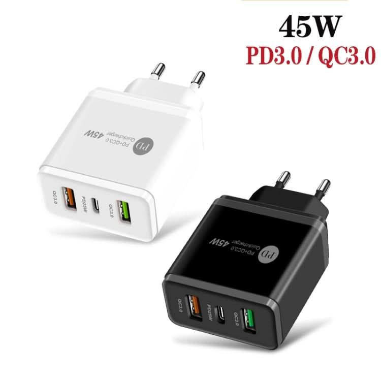 45W PD3.0 + 2 x QC3.0 USB Multi Port Quick Charger, EU Plug