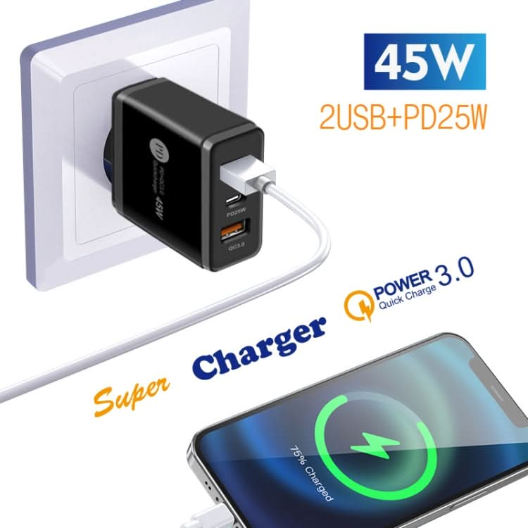 45W PD3.0 + 2 x QC3.0 USB Multi Port Quick Charger, EU Plug