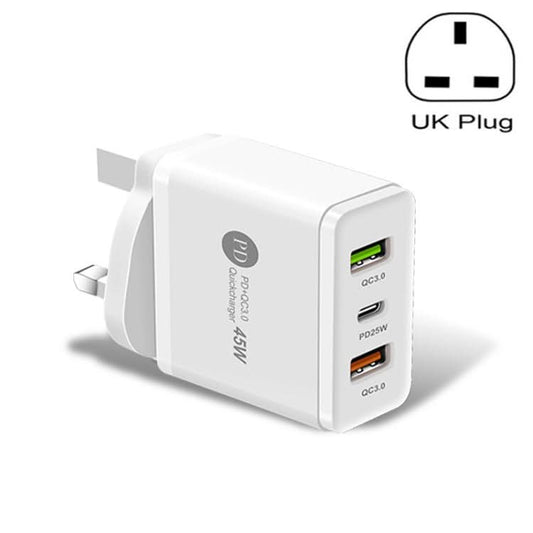 45W PD3.0 + 2 x QC3.0 USB Multi Port Quick Charger, UK Plug