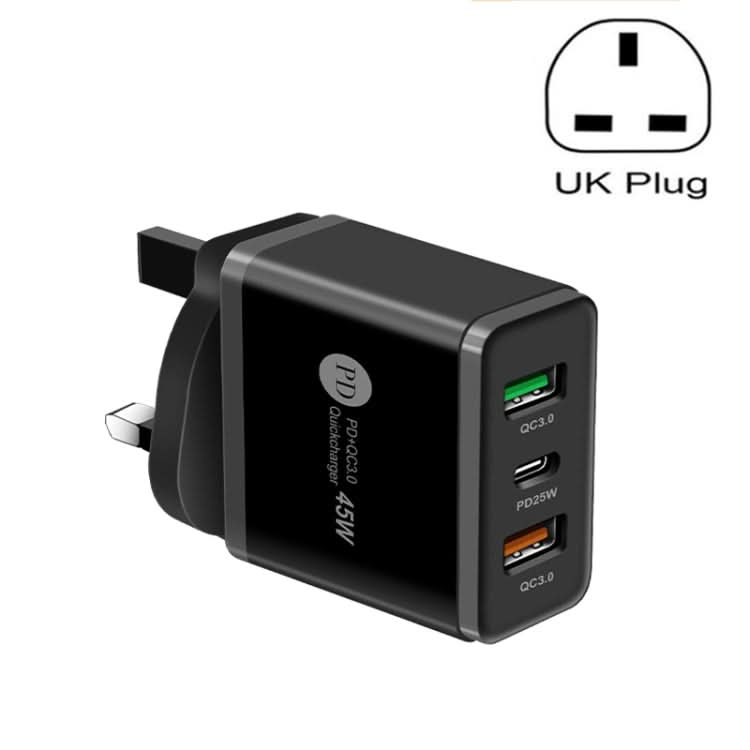 45W PD3.0 + 2 x QC3.0 USB Multi Port Quick Charger, UK Plug