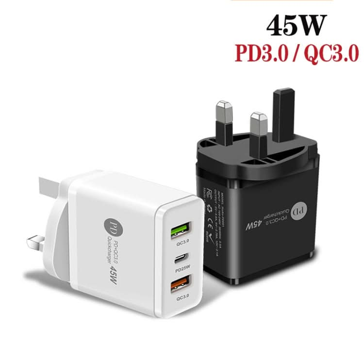 45W PD3.0 + 2 x QC3.0 USB Multi Port Quick Charger, UK Plug