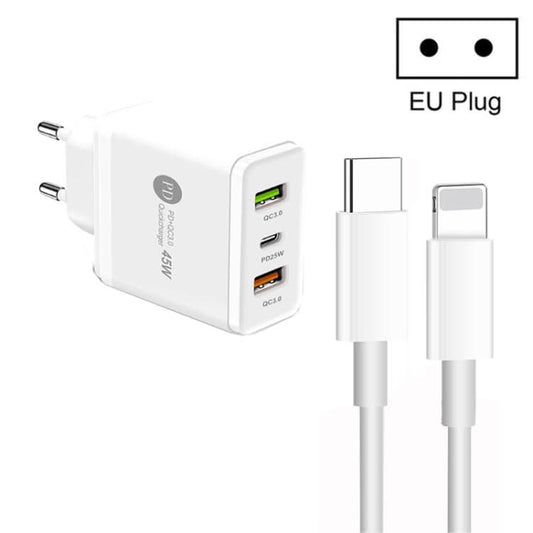 45W PD3.0 + 2 x QC3.0 USB Multi Port Charger with Type-C to 8 Pin Cable, EU Plug