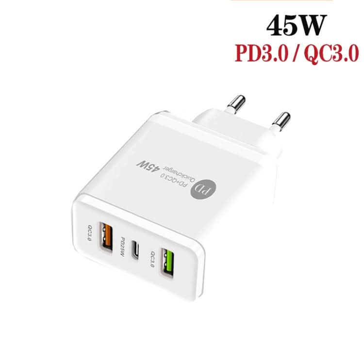 45W PD3.0 + 2 x QC3.0 USB Multi Port Charger with Type-C to 8 Pin Cable, EU Plug