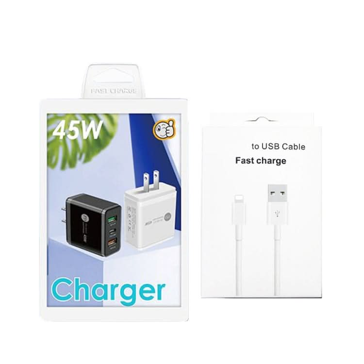 45W PD25W + 2 x QC3.0 USB Multi Port Charger with USB to 8 Pin Cable, US Plug