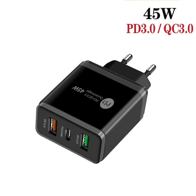 45W PD25W + 2 x QC3.0 USB Multi Port Charger with USB to 8 Pin Cable, EU Plug