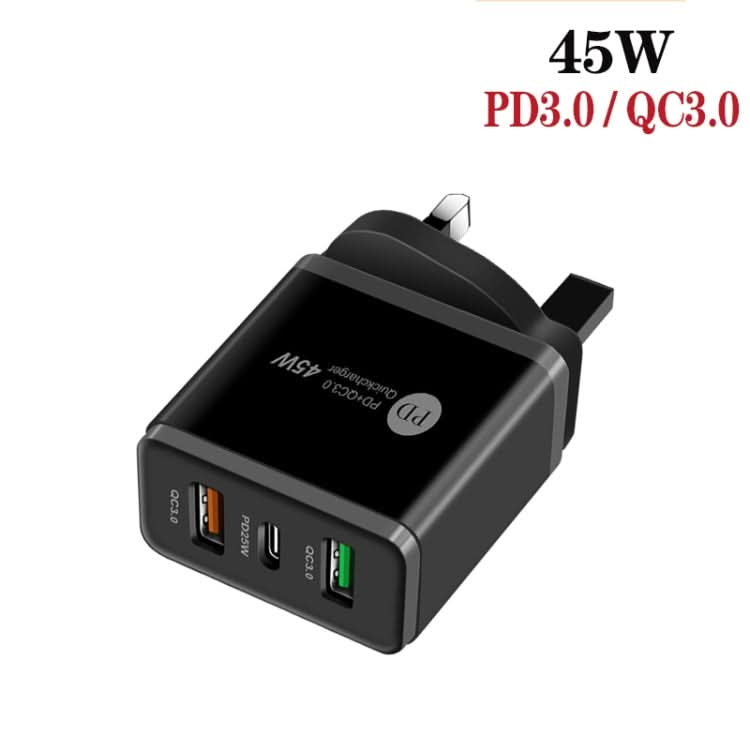 45W PD25W + 2 x QC3.0 USB Multi Port Charger with USB to 8 Pin Cable, UK Plug