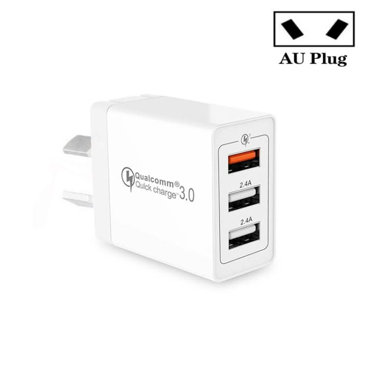 30W QC 3.0 USB + 2 x USB 2.0 Ports Mobile Phone Tablet Quick Charger, AU Plug