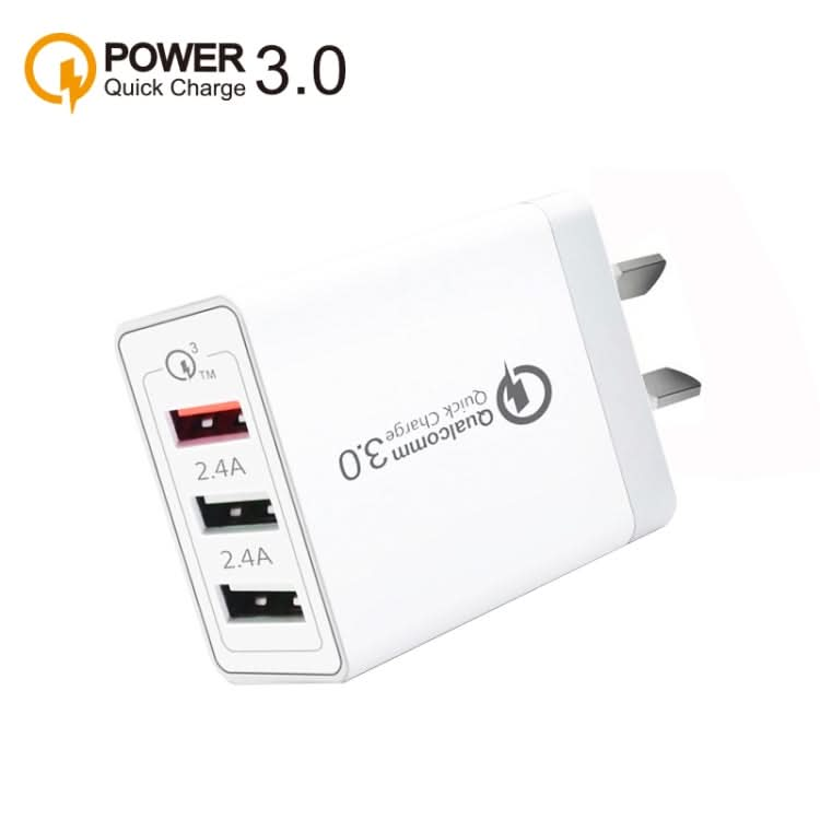 30W QC 3.0 USB + 2 x USB 2.0 Ports Mobile Phone Tablet Quick Charger, AU Plug