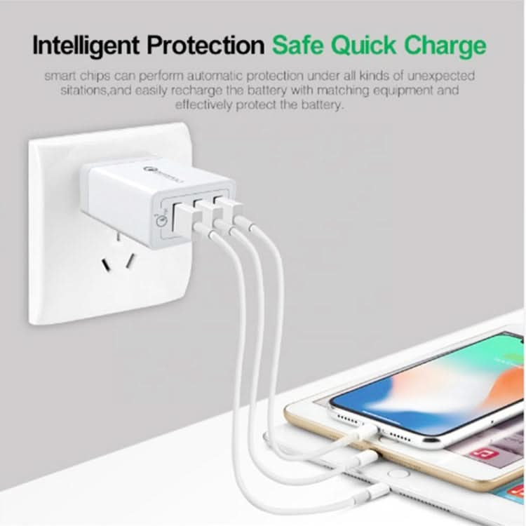 30W QC 3.0 USB + 2 x USB 2.0 Ports Mobile Phone Tablet Quick Charger, AU Plug