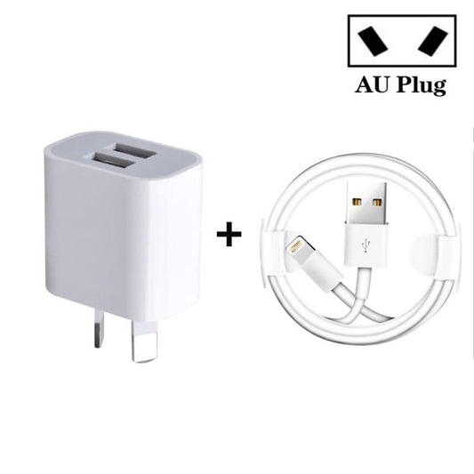 Mini Dual Port USB Charger with USB to 8 Pin Data Cable, AU Plug