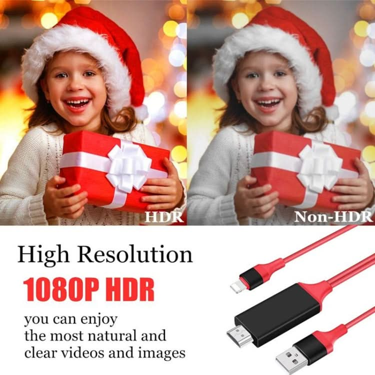 2m 1080P 8 Pin to HDMI Adapter Cable, Compatible with iPhone to HDMI Adapter,