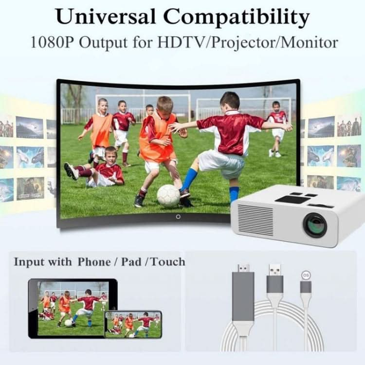 2m 1080P 8 Pin to HDMI Adapter Cable, Compatible with iPhone to HDMI Adapter,