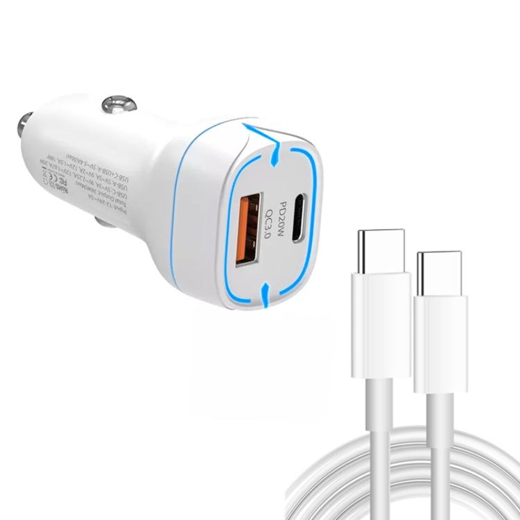 38W PD20W + QC3.0 USB Car Charger with Type-C to Type-C Data Cable, Length: 1m ÎҵÄÉ̵ê