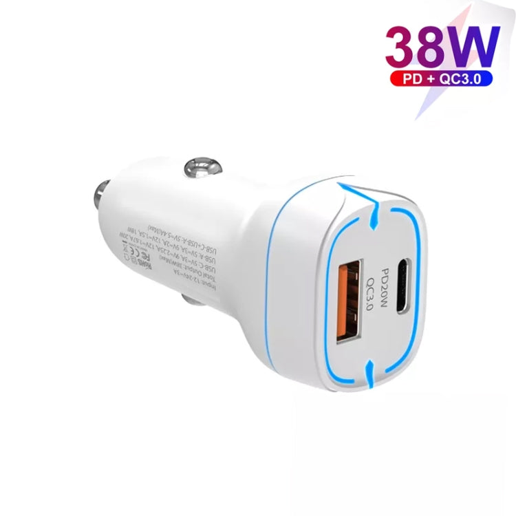 38W PD20W + QC3.0 USB Car Charger with Type-C to Type-C Data Cable, Length: 1m