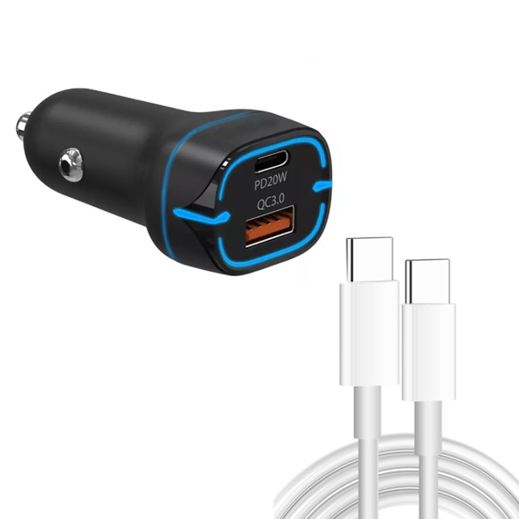 38W PD20W + QC3.0 USB Car Charger with Type-C to Type-C Data Cable, Length: 1m ÎҵÄÉ̵ê