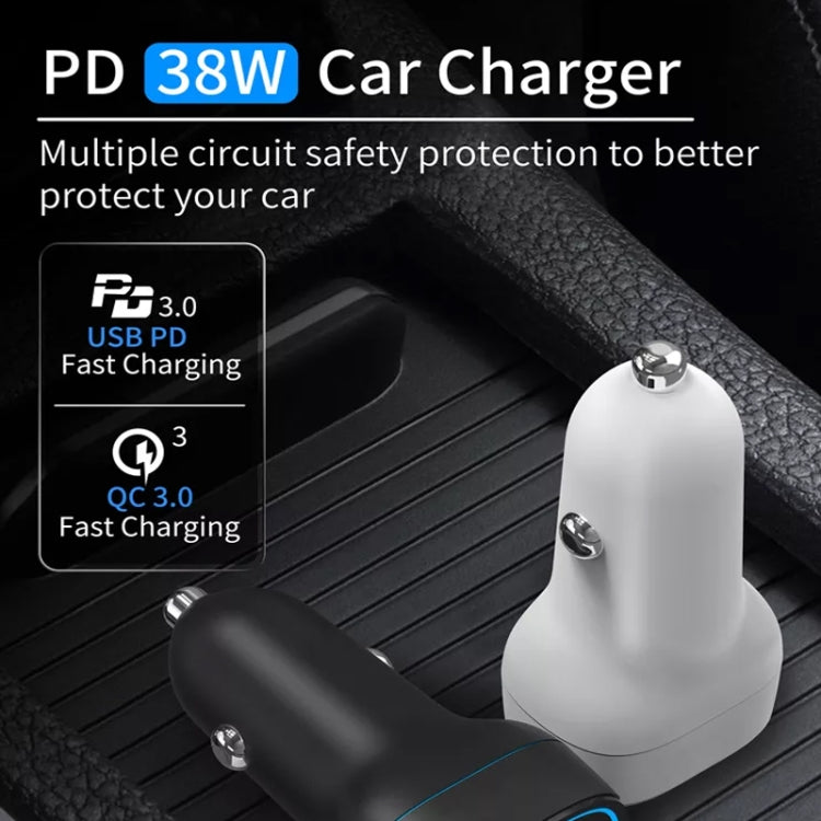 38W PD20W + QC3.0 USB Car Charger with Type-C to Type-C Data Cable, Length: 1m