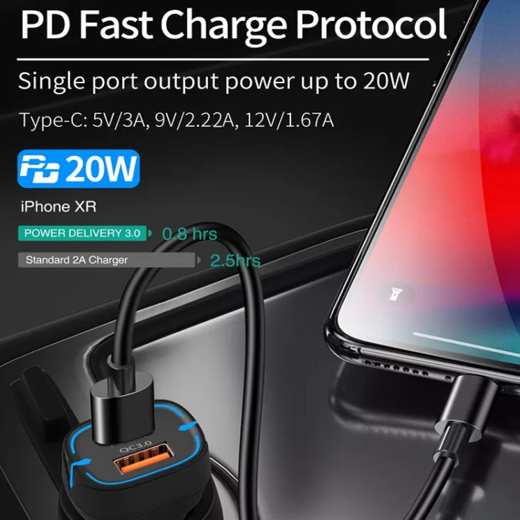 38W PD20W + QC3.0 USB Car Charger with Type-C to Type-C Data Cable, Length: 1m