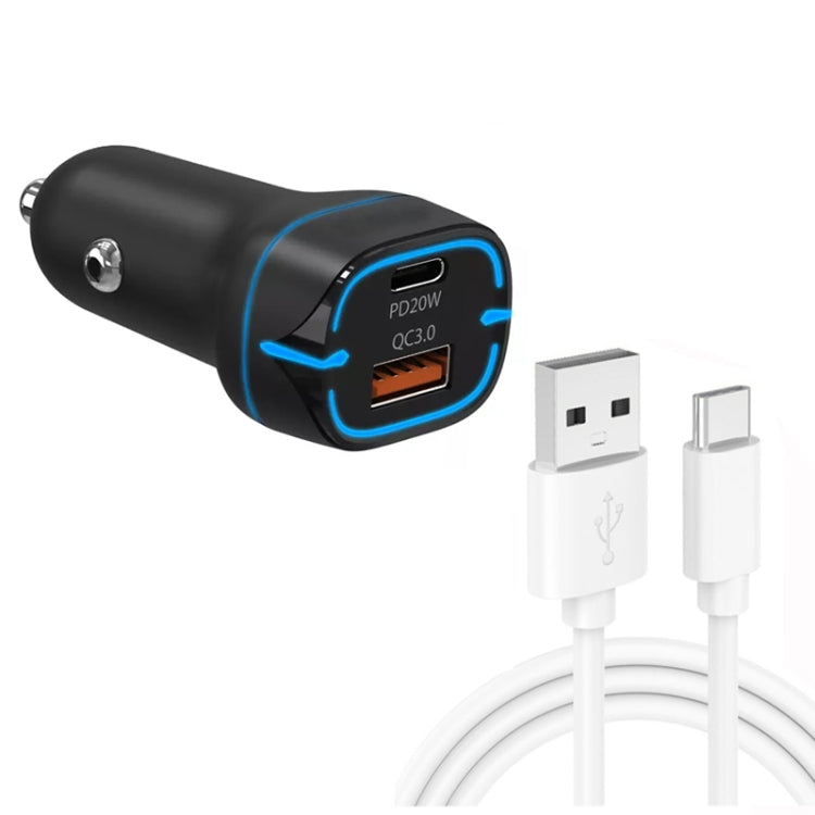 38W PD20W + QC3.0 USB Car Charger with USB to Type-C Data Cable, Length: 1m ÎҵÄÉ̵ê