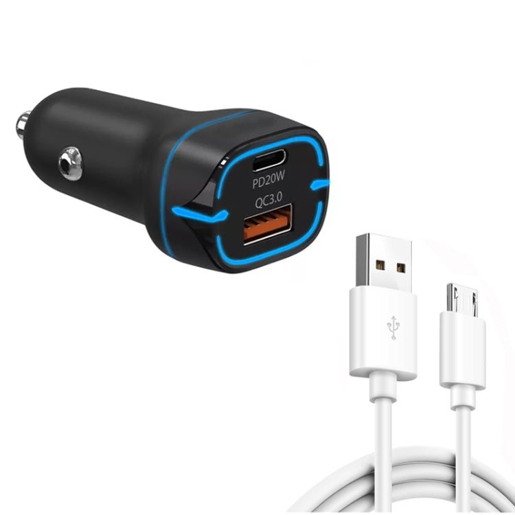 38W PD20W + QC3.0 USB Car Charger with USB to Micro USB Data Cable, Length: 1m ÎҵÄÉ̵ê