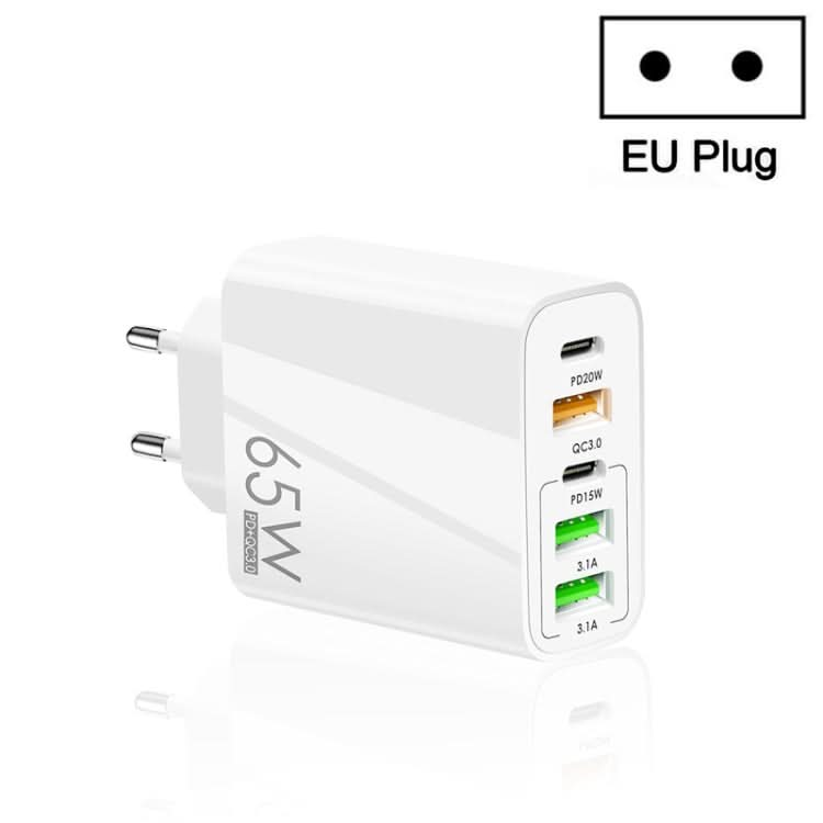 65W Dual PD Type-C + 3 x USB Multi Port Charger for Phone and Tablet PC, EU Plug