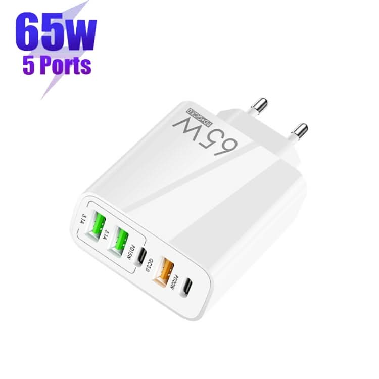 65W Dual PD Type-C + 3 x USB Multi Port Charger for Phone and Tablet PC, EU Plug