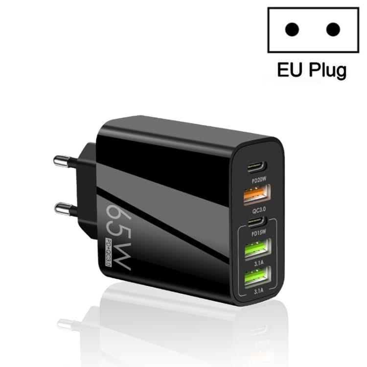 65W Dual PD Type-C + 3 x USB Multi Port Charger for Phone and Tablet PC, EU Plug