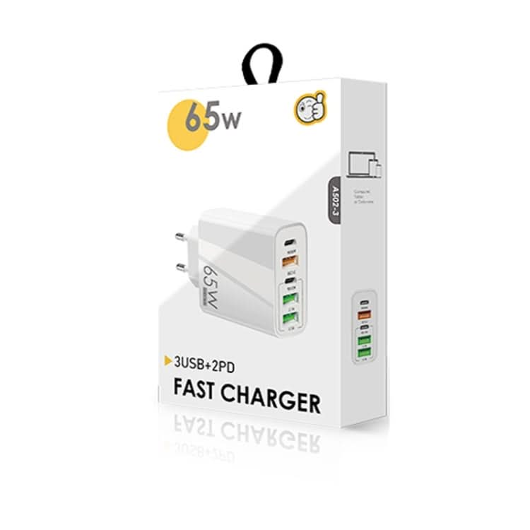 65W Dual PD Type-C + 3 x USB Multi Port Charger for Phone and Tablet PC, EU Plug