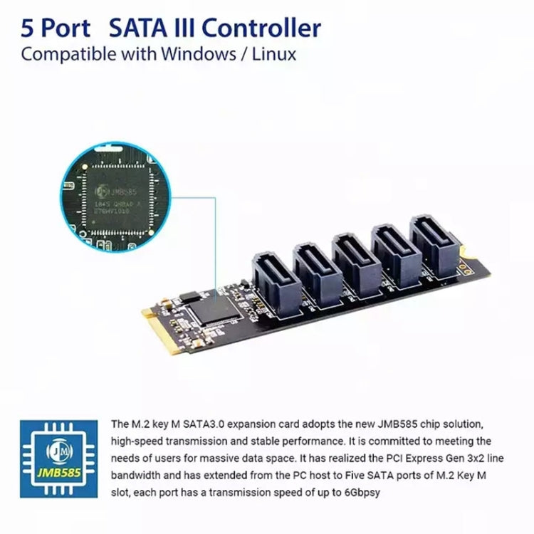 ST532 M.2 NGFF To 5 Ports SATA3.0 Hard Disk Expansion Card Adapter In Stock