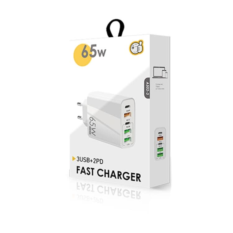 65W Dual PD Type-C + 3 x USB Multi Port Charger with 3A Type-C to 8 Pin Data Cable, EU Plug