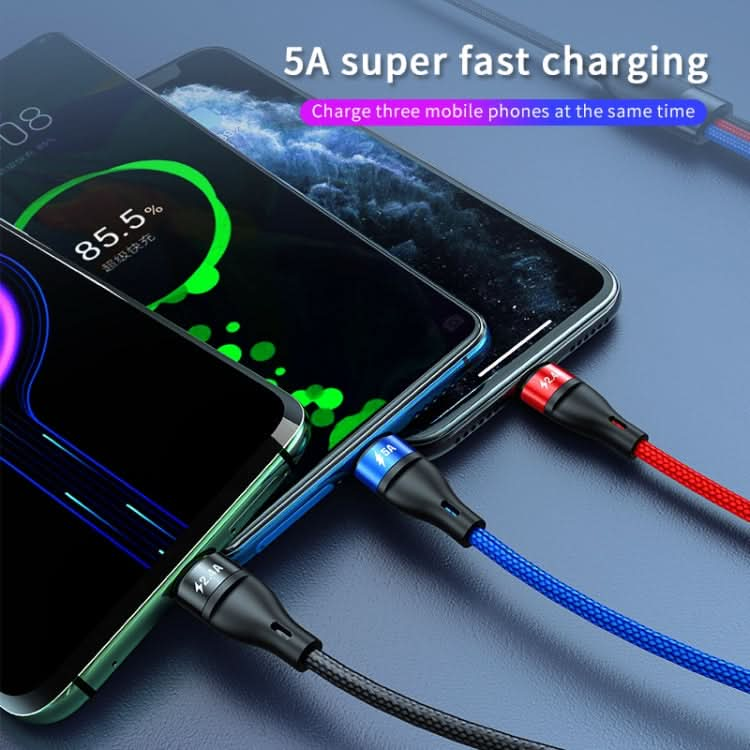 40W 5A USB to Micro USB + USB-C / Type-C + 8 Pin Fast Charging Cable, Cable Length: 2m