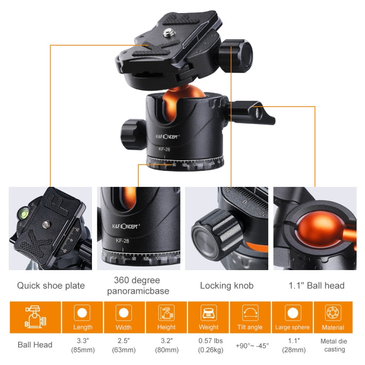 K&F CONCEPT KF09.083V1 Camera Tripod Professional Portable Travel Alloy 5-Sections Tripod Stand