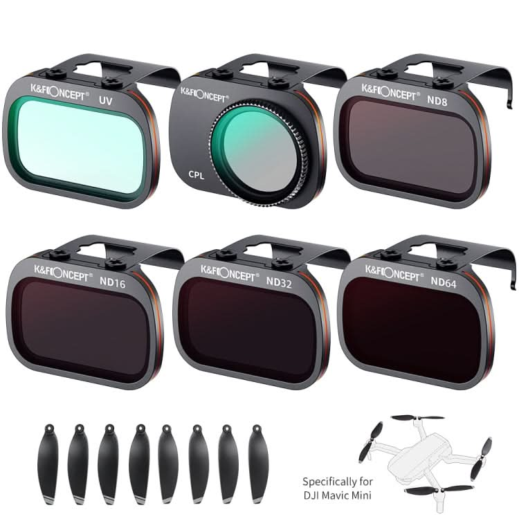 K&F CONCEPT SKU.1865 CPL+UV+ND8+ND16+ND32+ND64 Camera Len Filter Set with Propeller Blade for DJI Mavic Mini 1 / Mini 2 / SE Drone My Store