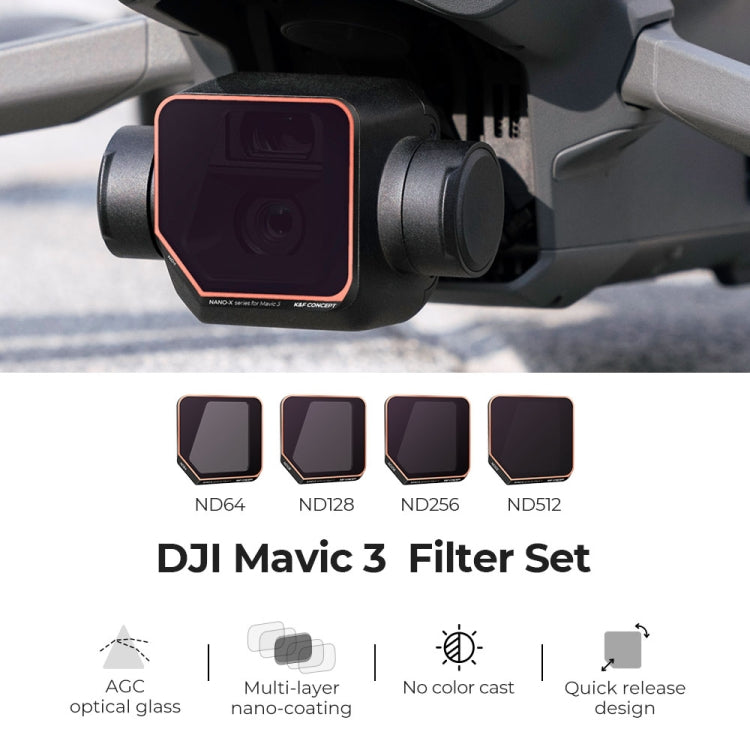 For DJI Mavic 3 K&F Concept SKU.1892 4 in 1 Lens Filter ND64 ND128 ND256 ND512 Filter Kits