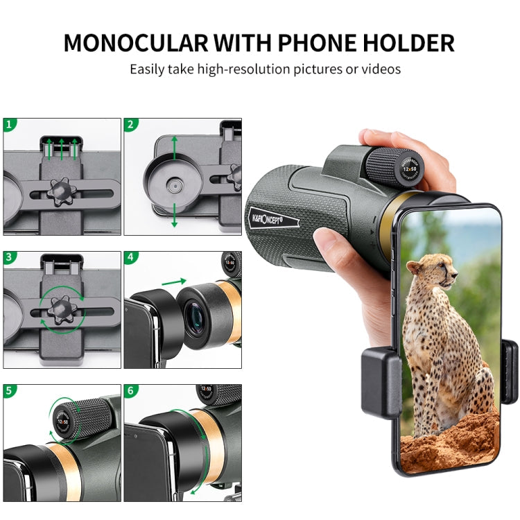 KF33.013 K&F Concept 12X50 Monoculars Adults High Power Monocular Telescope With Smartphone Adapter Reluova